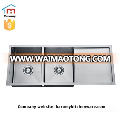 Factory price double bowl stainless steel kitchen sink with drainboard Australia