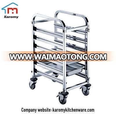 Stainless steel Single and double line cake bakery cart trolley, tray rack trolley